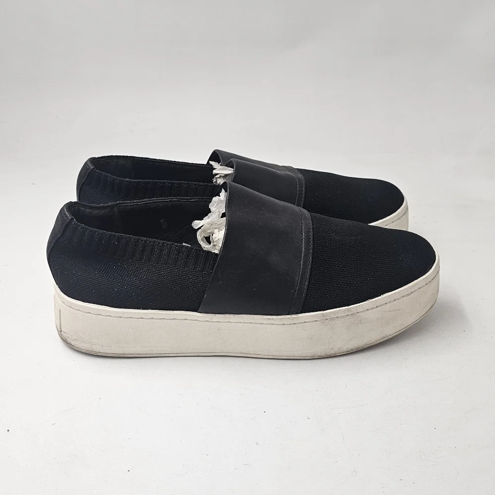 Vince Ward Knit Leather Platform Slip On Sneakers Black Off White Womens 8.5